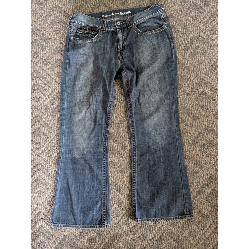 Guess Jeans Rancho Mens 36x30 Blue Bootcut Denim Medium Wash AST024